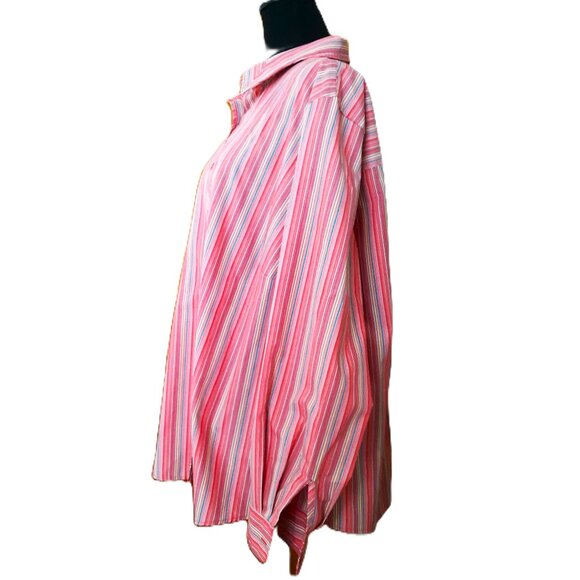 Foxcroft Wrinkle Free Shaped Fit Button Up Striped Blouse 20W Pink Multicolor - Picture 3 of 6